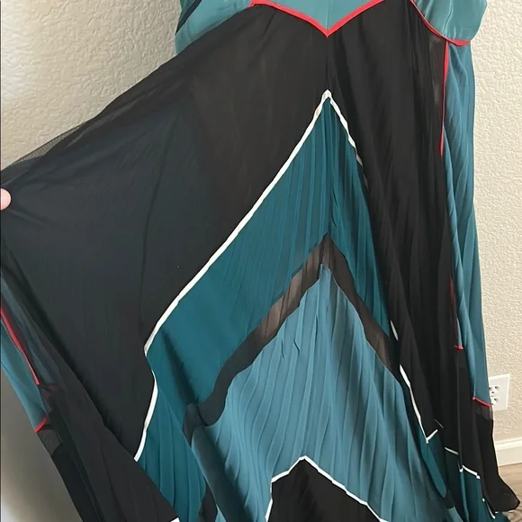 BCBGMaxAzria Black and Teal Maxi Dress  W/L - Picture 3 of 5